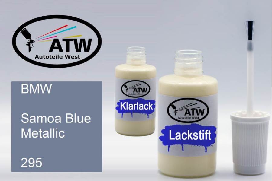 BMW, Samoa Blue Metallic, 295: 20ml Lackstift + 20ml Klarlack - Set, von ATW Autoteile West.